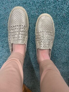 Marc Fisher Metallic Gold Woven Slip-On Loafers